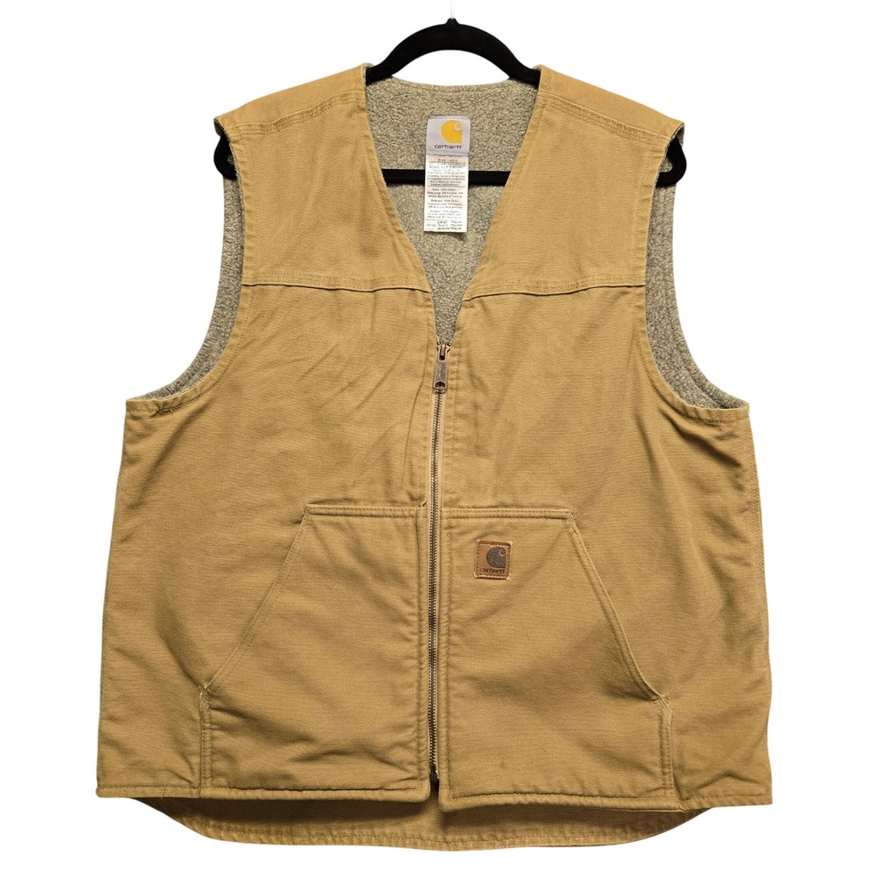 Carhartt Sandstone Duck Canvas Sherpa Lined Vest Large Camel Tan Men Workwear